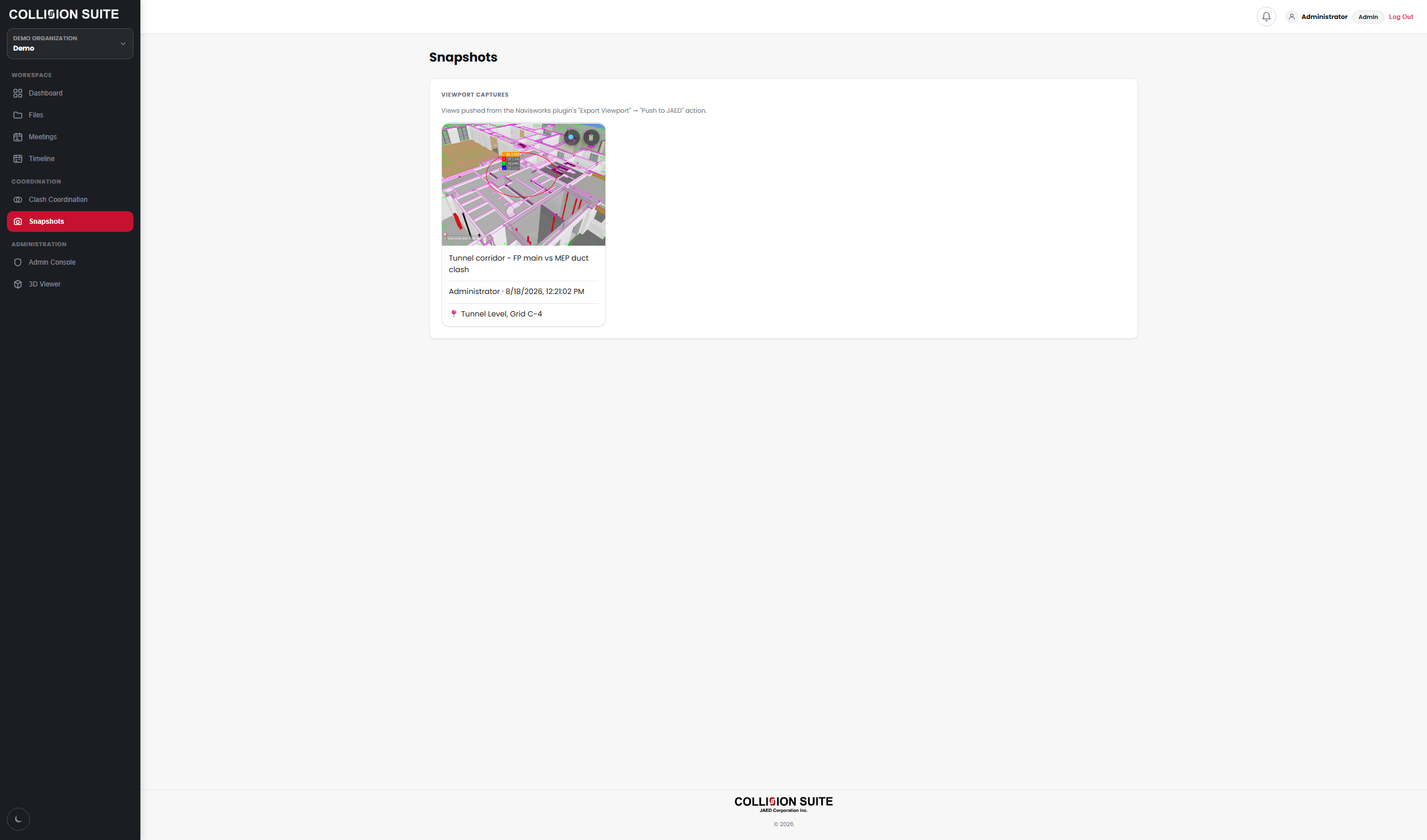 Snapshots tab - viewport captures pushed live from the desktop plugin